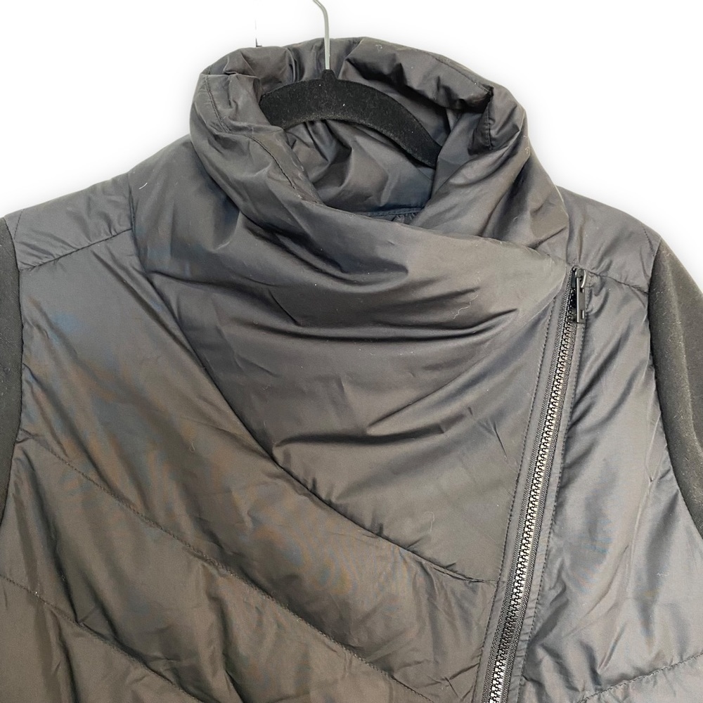 HYBA - Black Asymmetrical zipperFunnel Neck puffer jacket Mixed Media - Picture 5 of 13